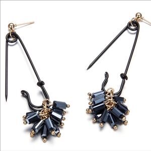 Black Safety Pin Floral Seed Bead Dangle Earrings -NEW